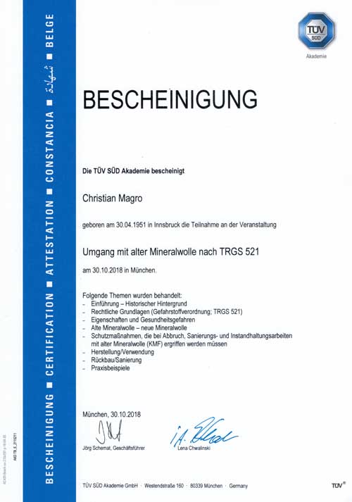 Zertifizierung-TÜV-TRGS-521
